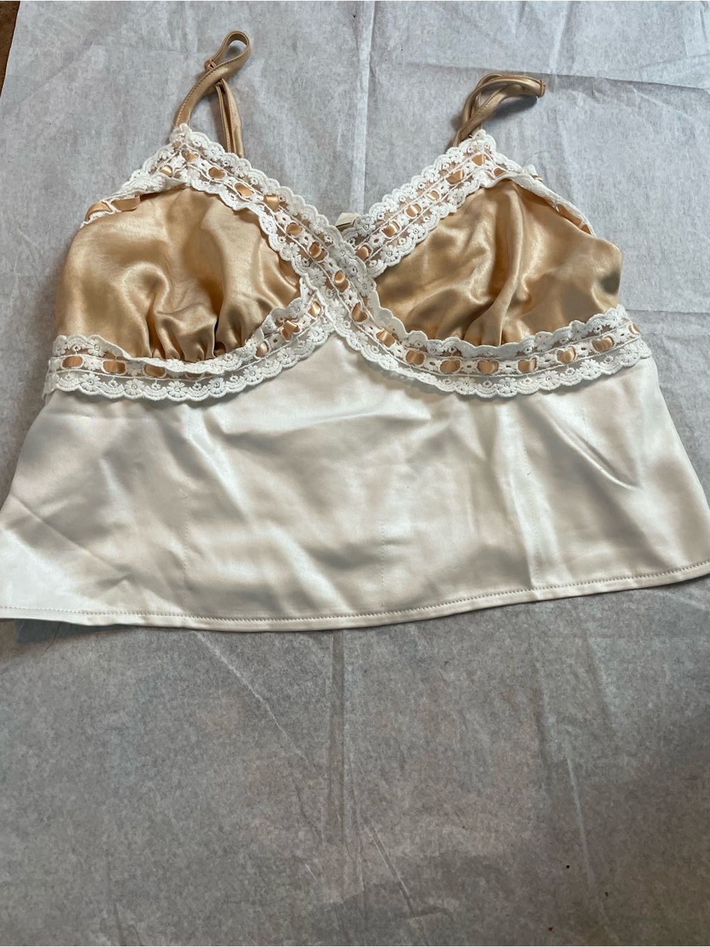 La Hearts Satin Lace Trim Chemise Top - Champagne & Ivory